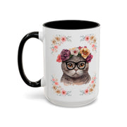 Geeky Goddess Dark Gray Cat Accent Coffee Mug