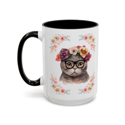 Geeky Goddess Dark Gray Cat Accent Coffee Mug