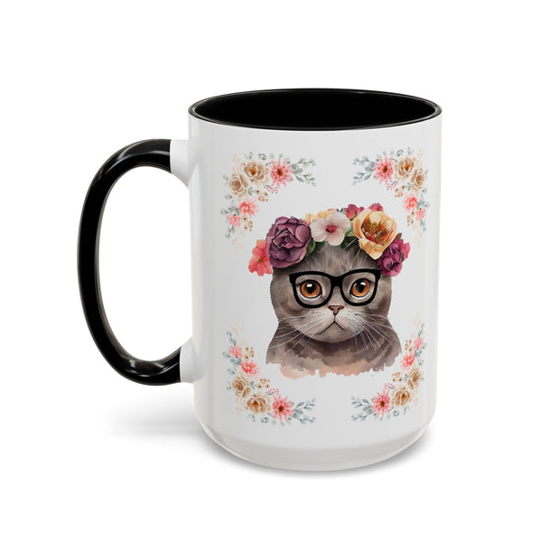 Geeky Goddess Dark Gray Cat Accent Coffee Mug