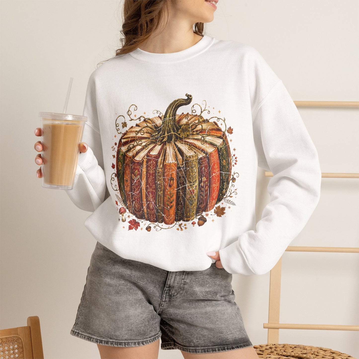 Autumn Patchwork Pumpkin crewneck sweatshirt | Fall Pumpkin Illustration