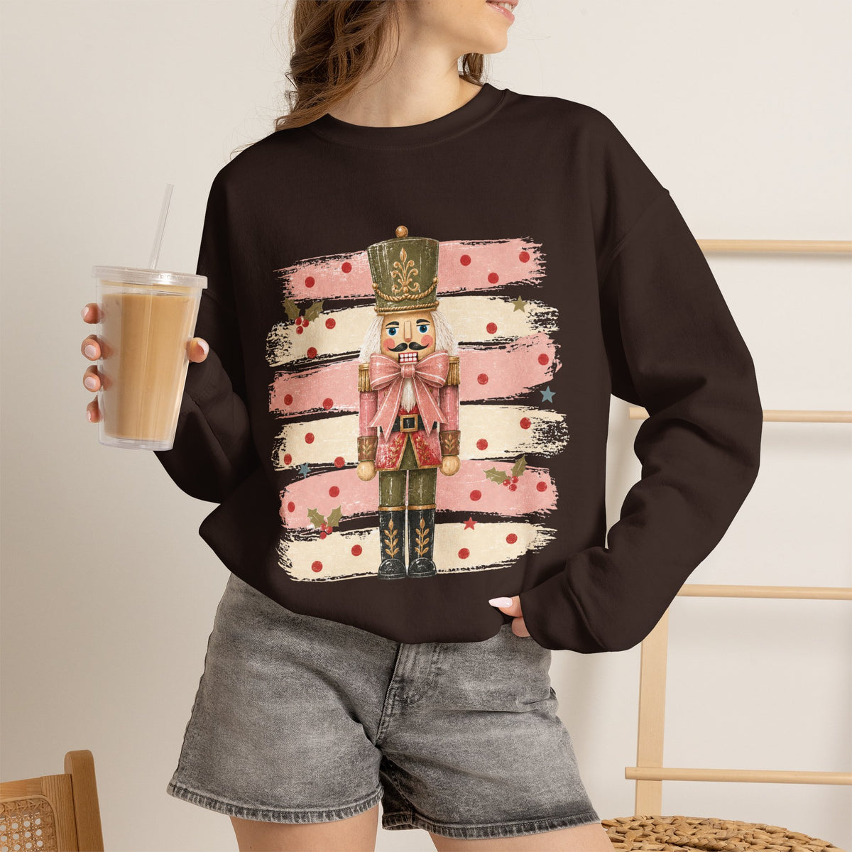 Coquette Nutcracker Sweatshirt, Pink Bow Christmas Crewneck, Nutcracker Christmas Shirt, Girly Holiday Sweatshirt, Vintage Christmas Gift
