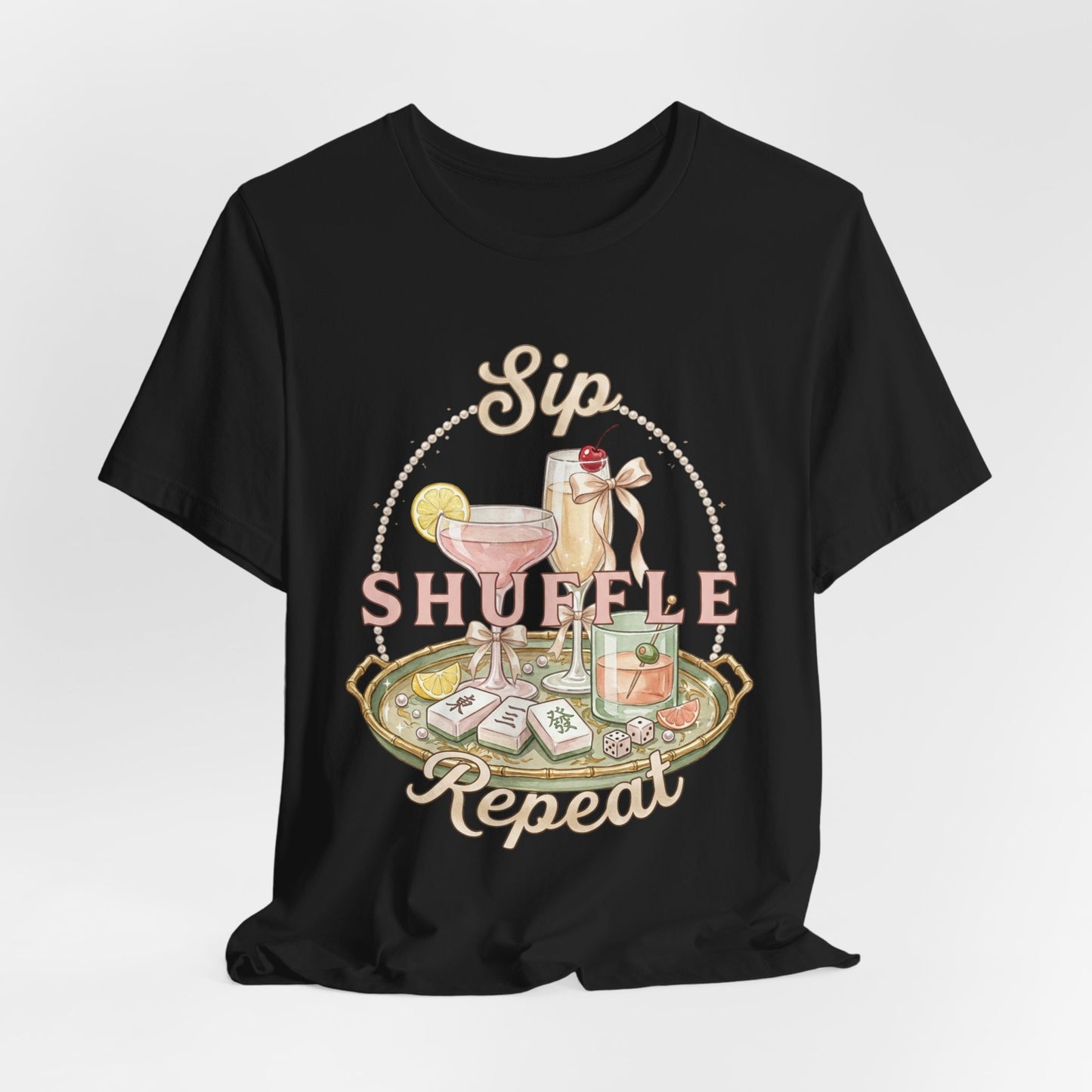 Sip Shuffle Repeat Shirt, Mahjong Social Club Tee, Pastel Girls Night Graphic Shirt, Mahjong Lover Gift