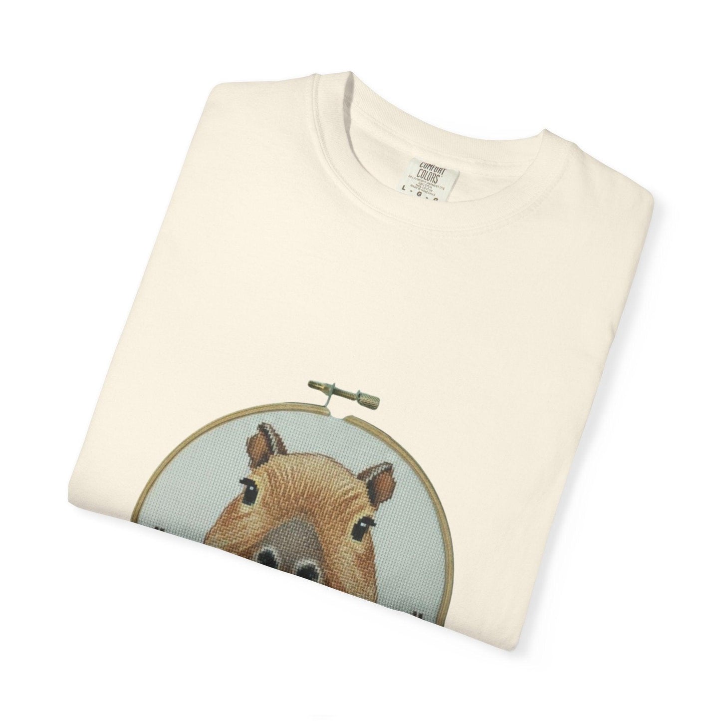 Capybara Portrait T-Shirt | Floral Embroidery Hoop Design