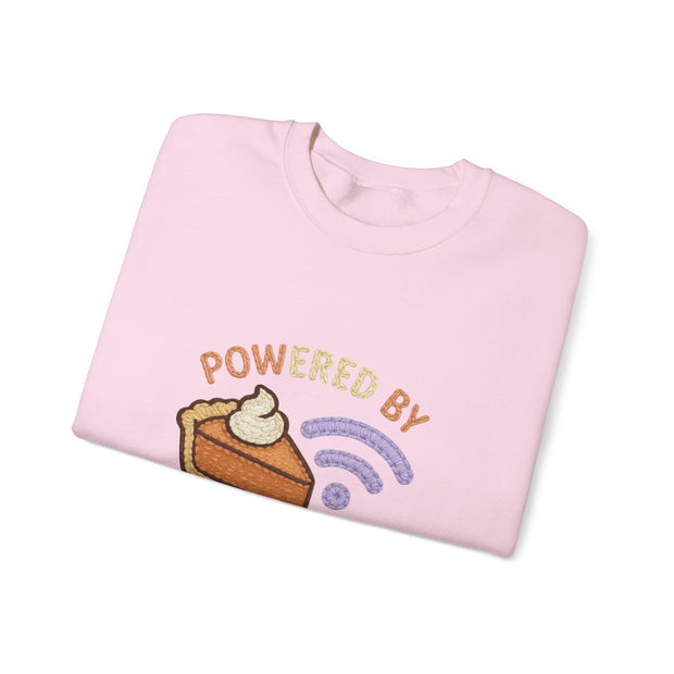 Powered by Pie and Wi-Fi Crewneck Sweatshirt, Cozy Sweatshirt Gift, Funny Thanksgiving Apparel, Comfy Fall Wear, Unisex Sweater