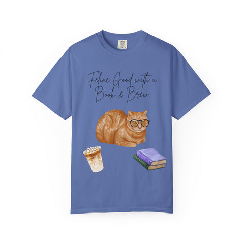 'Feline Good with a Book & Brew' Unisex T-Shirt