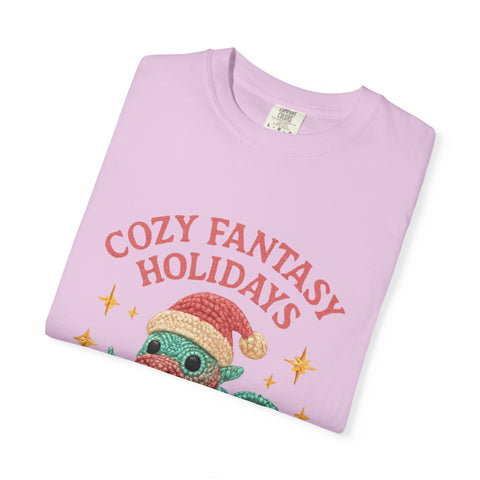 Cozy Fantasy Holidays Tee, Unisex Christmas T-shirt, Cute Dragon Apparel, Holiday Gift, Festive Graphic Tee