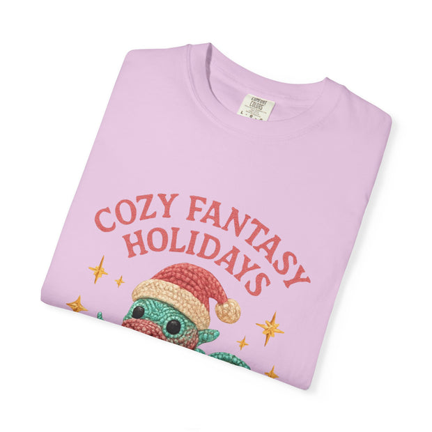 Cozy Fantasy Holidays Tee, Unisex Christmas T-shirt, Cute Dragon Apparel, Holiday Gift, Festive Graphic Tee