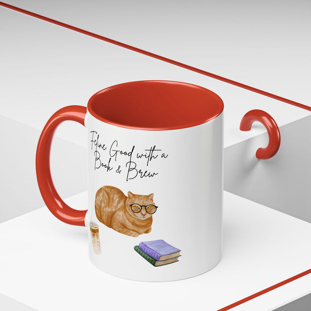 'Feline Good With A Book & Brew' Accent Coffee Mug