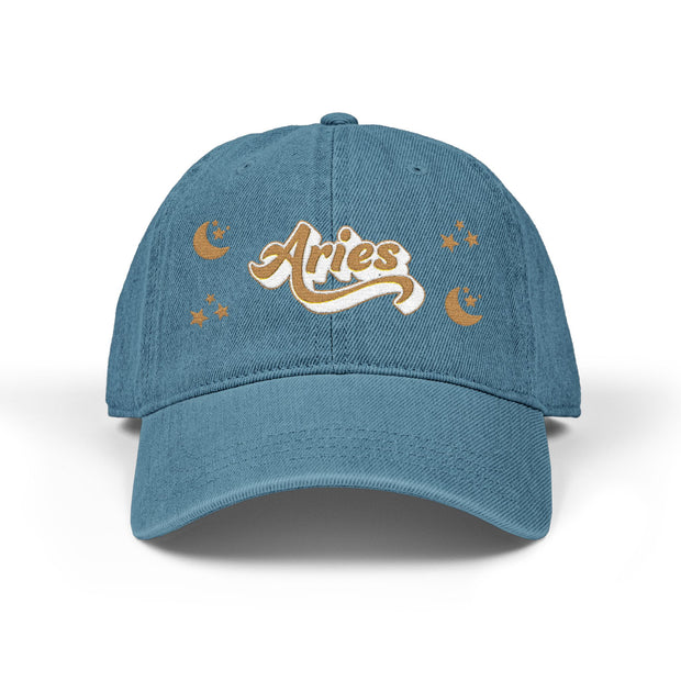 'Aries' Denim Embroidered Cap