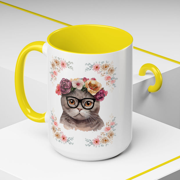 Geeky Goddess Dark Gray Cat Accent Coffee Mug