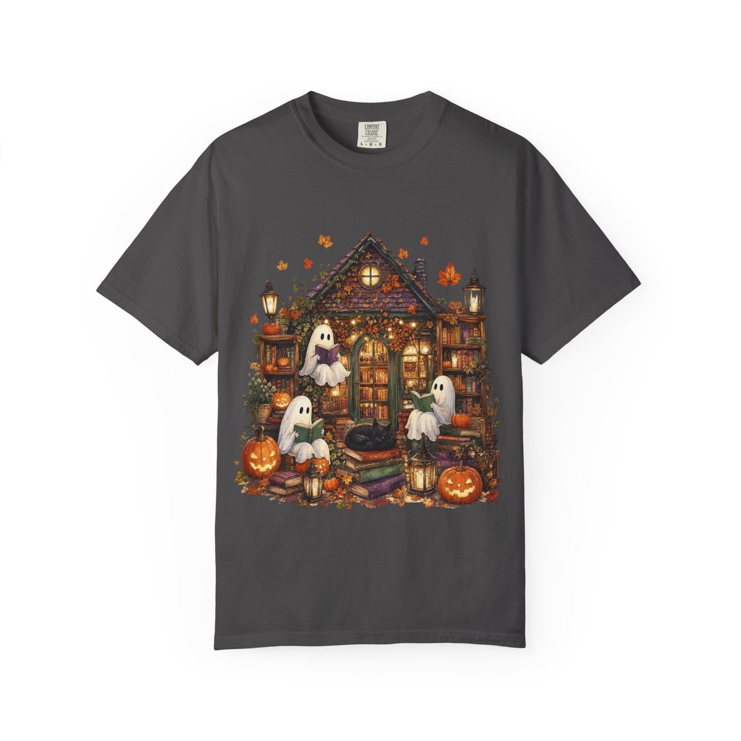 Cute Ghosts Haunted House T-Shirt, Halloween Pumpkin Shirt, Autumn Leaves Graphic Tee, Spooky Cute Fall Shirt, Cozy Halloween Gift