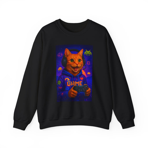 Gaming Cat Crewneck Sweatshirt, Funny Gift for Gamers, Cozy Cat Lover Apparel, Cute Sweatshirt for Gaming Night, Unisex Cat Sweatshirt