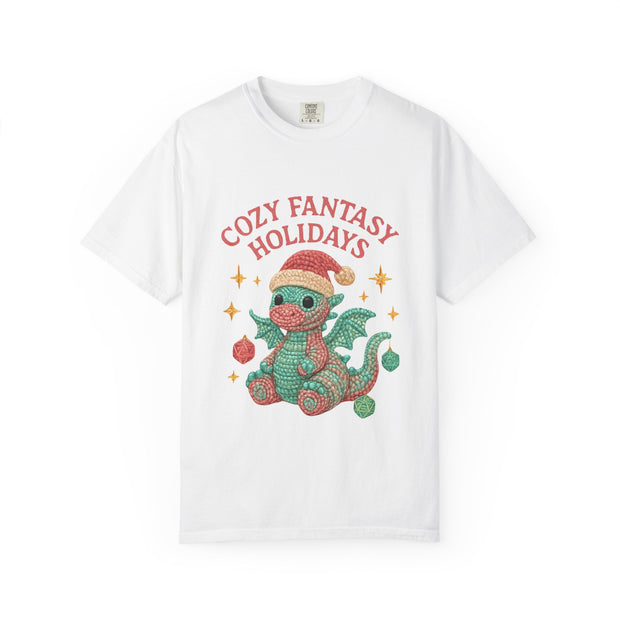 Cozy Fantasy Holidays Tee, Unisex Christmas T-shirt, Cute Dragon Apparel, Holiday Gift, Festive Graphic Tee