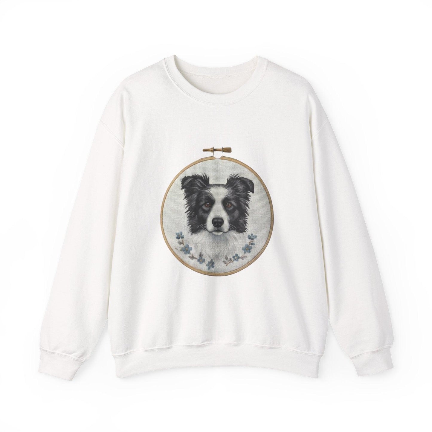 Border Collie Portrait Crewneck Sweatshirt | Embroidery Hoop Dog Design
