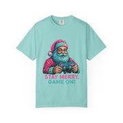 Stay Merry Game On Santa T-Shirt | Christmas Gaming Tee