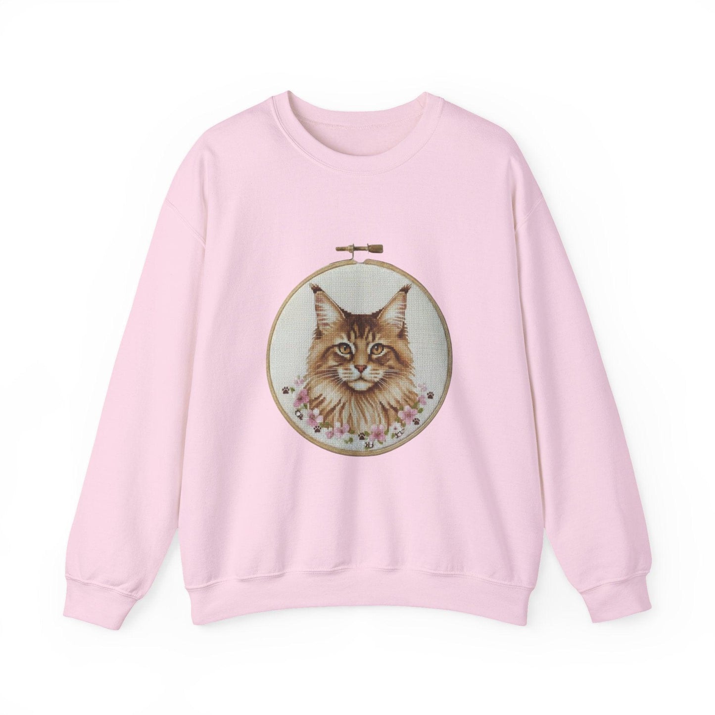 Embroidered Maine Coon Cat Portrait Sweatshirt | Floral Hoop Art