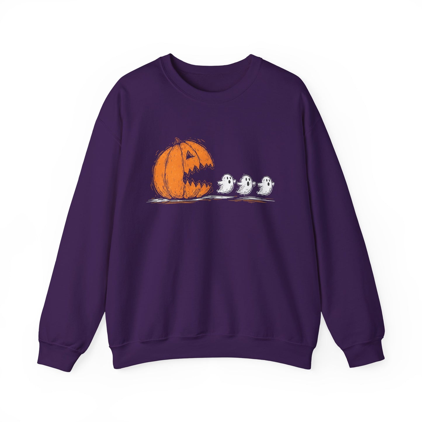 Pumpkin and Ghosts Crewneck Sweatshirt | Halloween Pumpkin Ghost Illustration