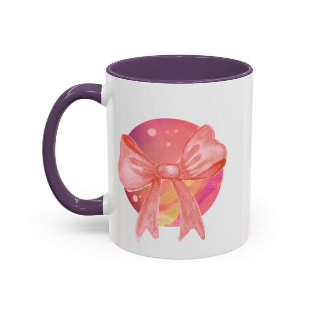 Pink/Yellow Planet Wrapped In A Bow Accent Coffee Mug