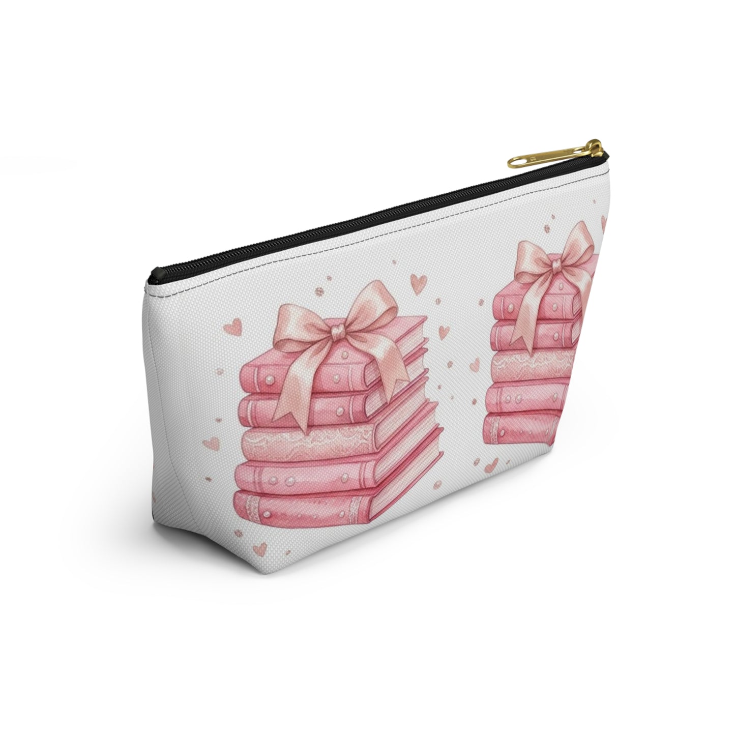 Stacked Pink Books with Bow Accessory Pouch | Cute Book Lover Cosmetic Bag