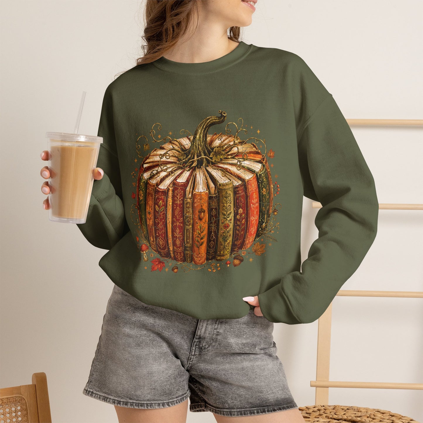 Autumn Patchwork Pumpkin crewneck sweatshirt | Fall Pumpkin Illustration