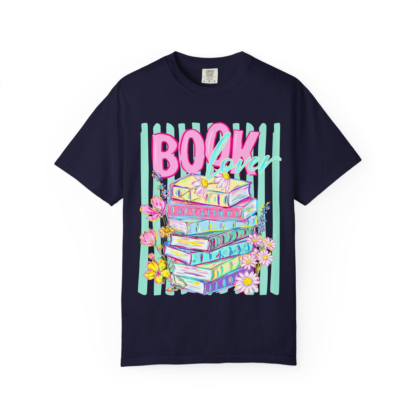 Book Lover Stack T-Shirt, Pastel Book Stack Floral Tee, Cozy Reader Shirt, Booktok Graphic T-Shirt, Cute Bookish Gift for Women