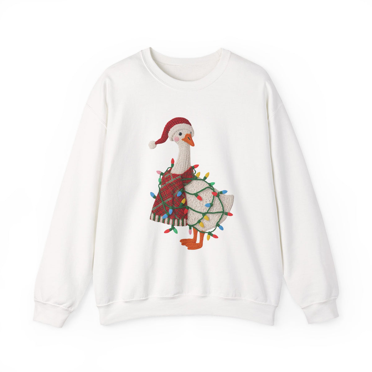 Christmas Goose Wearing Santa Hat Crewneck Sweatshirt | Holiday Duck in Lights