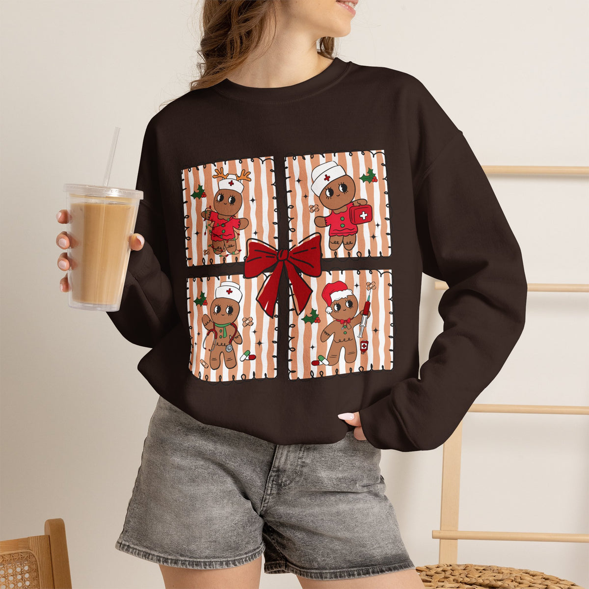 Gingerbread Christmas Sweatshirt, Cute Gingerbread Crewneck, Christmas Bow Sweatshirt, Gingerbread Man Shirt, Funny Holiday Sweater, Christmas Gift