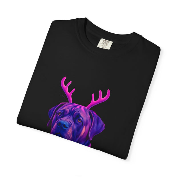 Neon English Mastiff Dog with Antlers T-Shirt | Christmas Sweater Lights Design