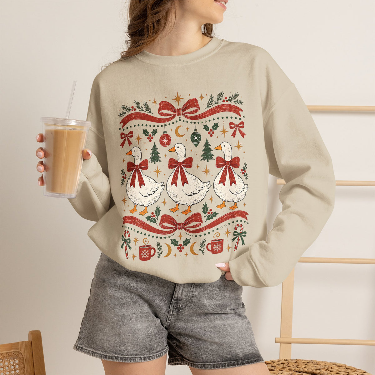 Dancing Angels Christmas Sweatshirt | Holiday Fair Isle Nativity Pattern
