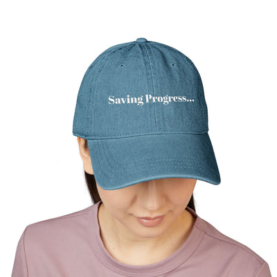 'Saving Progress...' Denim Embroidered Cap