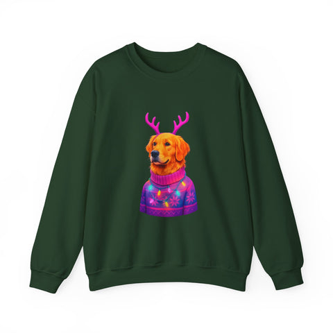 Golden Retriever in Festive Sweater Sweatshirt | Reindeer Antlers Holiday Dog