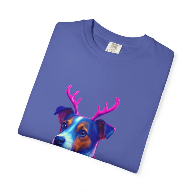 Jack Russell in Reindeer Sweater T-shirt | Neon Holiday Dog Design