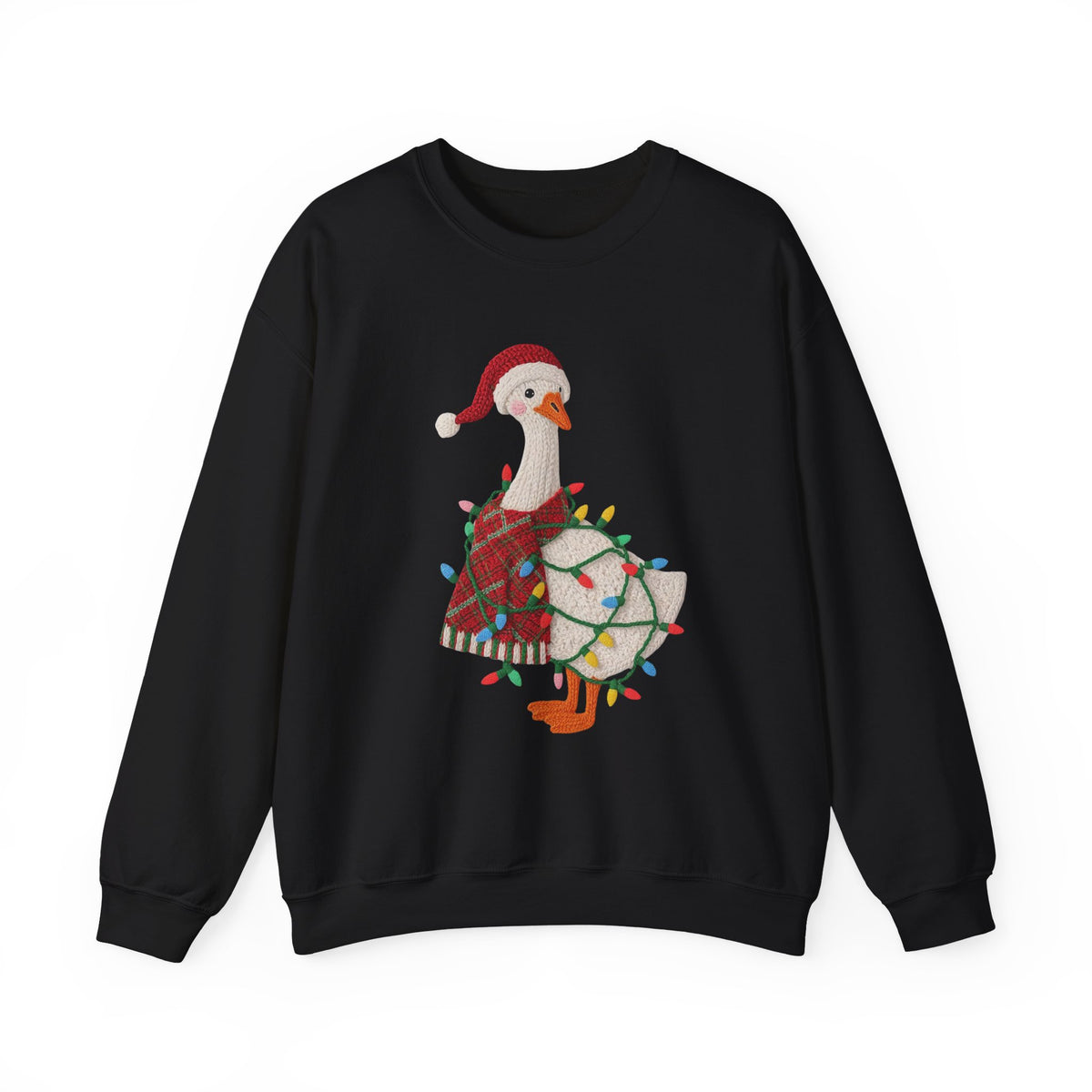 Christmas Goose Wearing Santa Hat Crewneck Sweatshirt | Holiday Duck in Lights