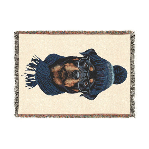 Rottweiler in Knit Hat Woven Blanket | Dog Portrait Throw, Pet Lover Decor