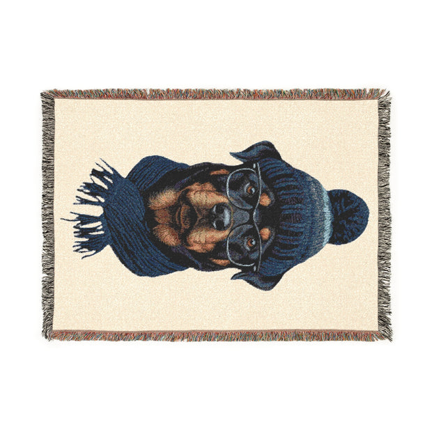 Rottweiler in Knit Hat Woven Blanket | Dog Portrait Throw, Pet Lover Decor