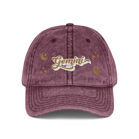 'Gemini' Vintage Wash Embroidered Cap