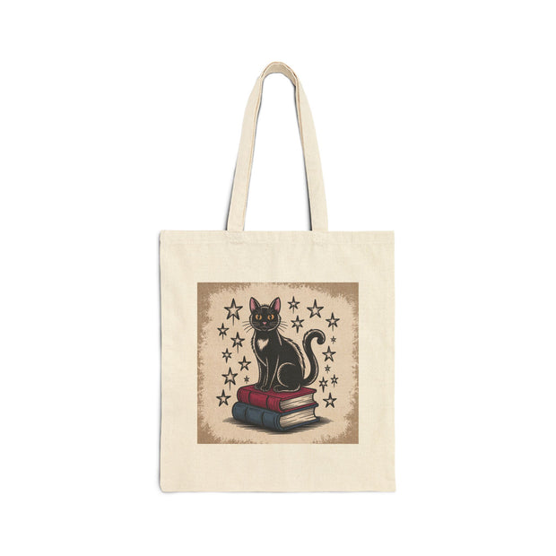 Cat and Book Lover's Cotton Canvas Tote Bag