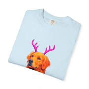 Golden Retriever with Antlers sweater T-Shirt | Neon Holiday Dog Design