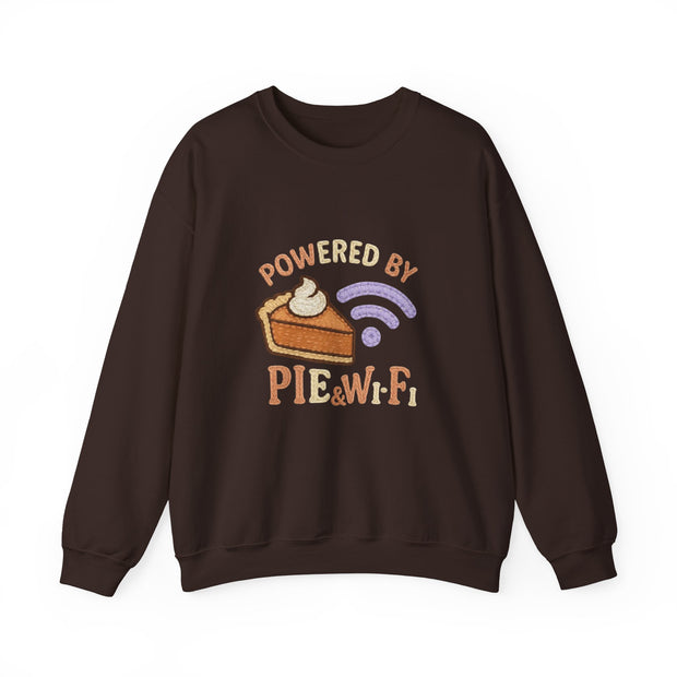 Powered by Pie and Wi-Fi Crewneck Sweatshirt, Cozy Sweatshirt Gift, Funny Thanksgiving Apparel, Comfy Fall Wear, Unisex Sweater
