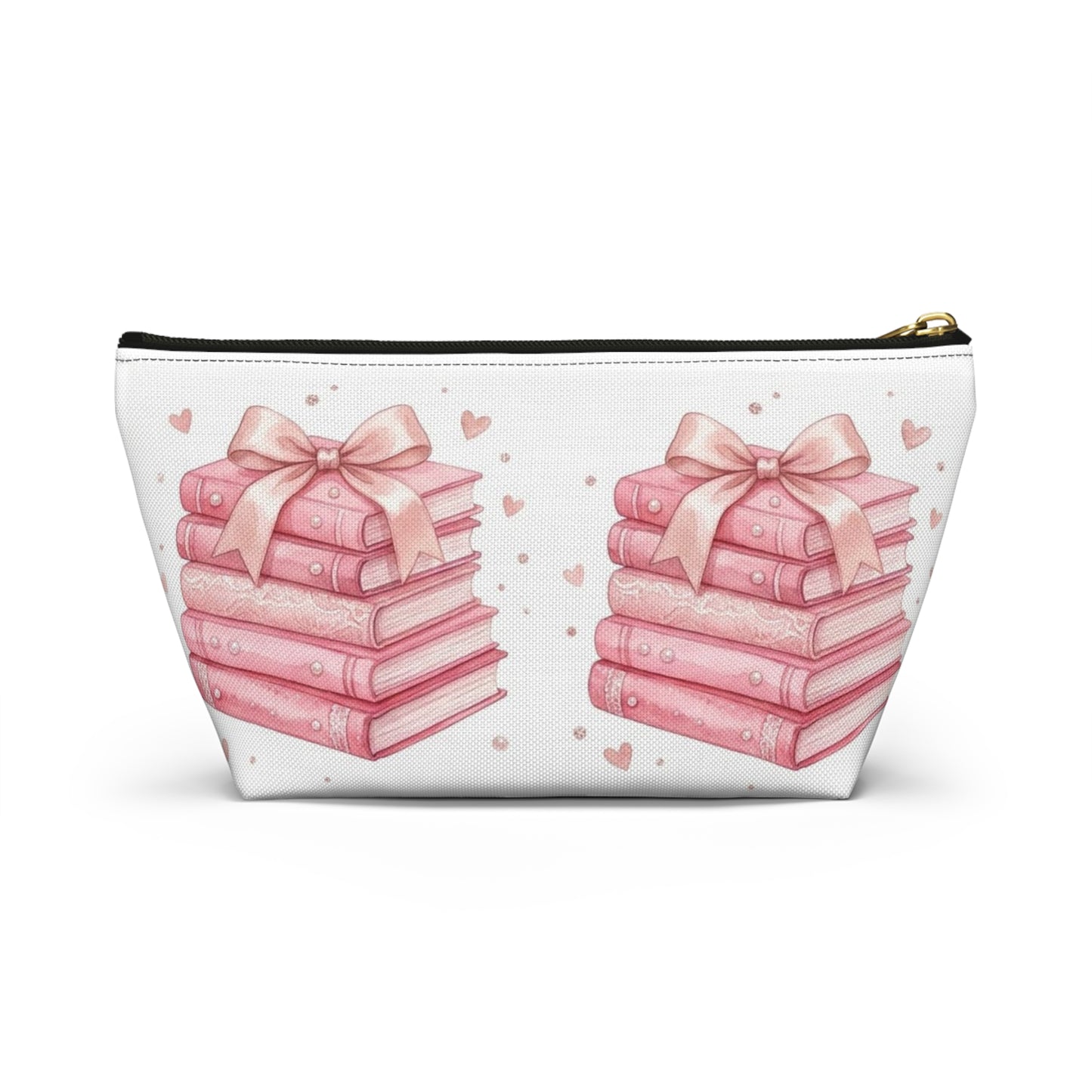 Stacked Pink Books with Bow Accessory Pouch | Cute Book Lover Cosmetic Bag