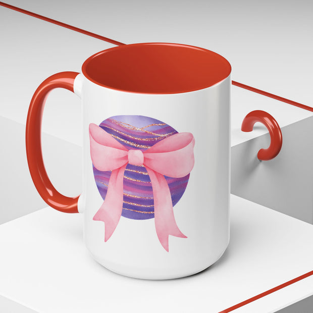 Pink/Purple Planet Wrapped In A Bow Accent Coffee Mug