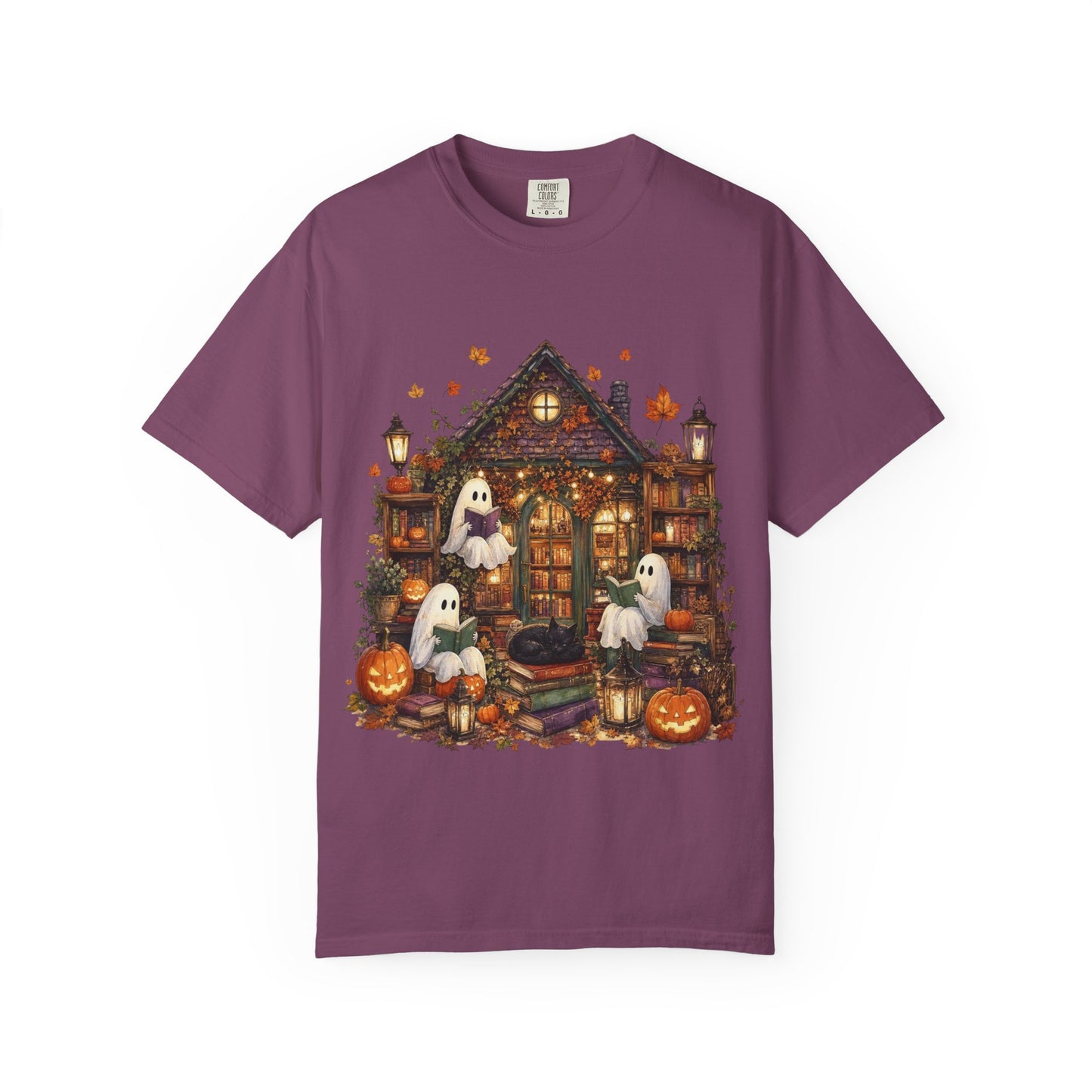 Cute Ghosts Haunted House T-Shirt, Halloween Pumpkin Shirt, Autumn Leaves Graphic Tee, Spooky Cute Fall Shirt, Cozy Halloween Gift