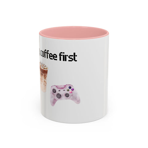 'Game On, Coffee First' Accent Coffee Mug