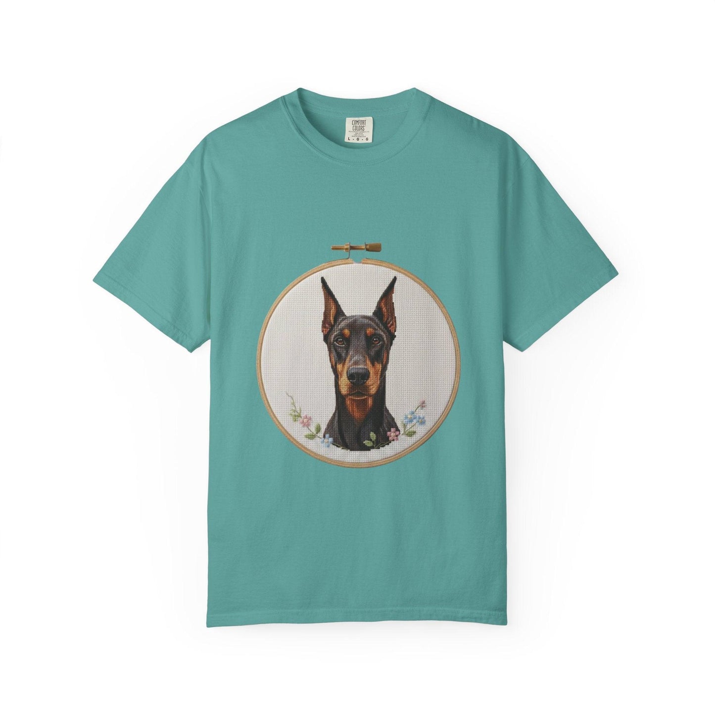 Doberman Portrait T-shirt | Embroidery Hoop Dog Illustration