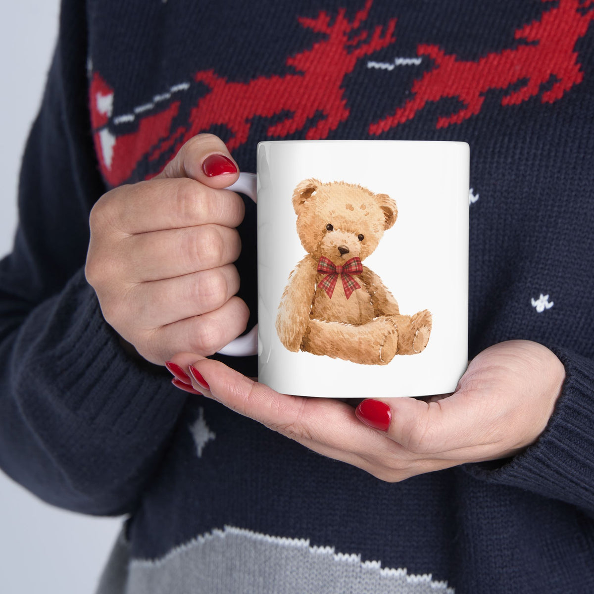 Cute Teddy Bear Illustration Mug | Christmas Holiday Coffee Cup