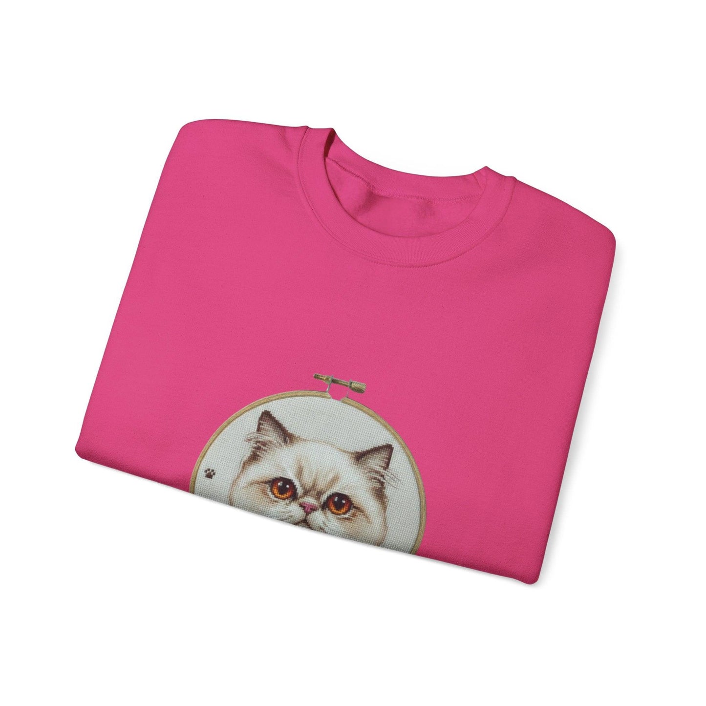 Grumpy Persian Cat Portrait Crewneck sweatshirt | Floral Embroidery Hoop Art