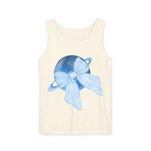 Blue Saturn Wrapped In Blue Bow Unisex Tank Top