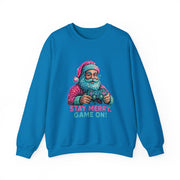 Santa with Game Controller Crewneck, Stay Merry Game On Holiday Sweatshirt