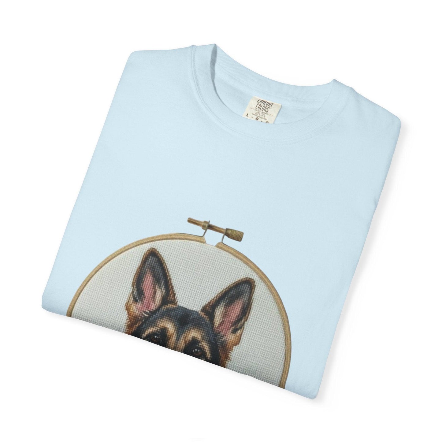 German Shepherd Portrait T-Shirt | Embroidery Hoop Dog Illustration