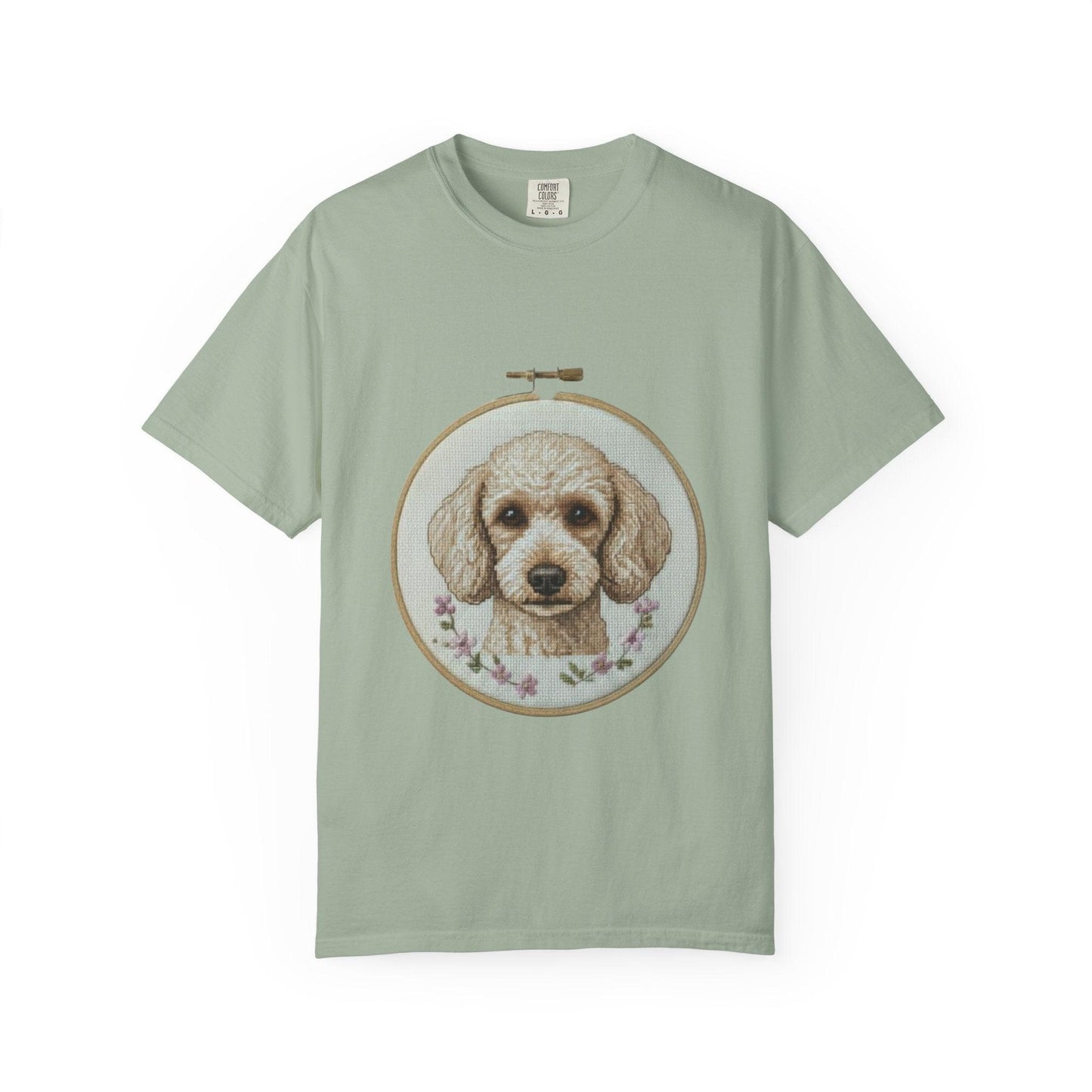 Poodle Portrait Embroidery Hoop Dog Art T-shirt | Hand-Drawn Canine Illustration